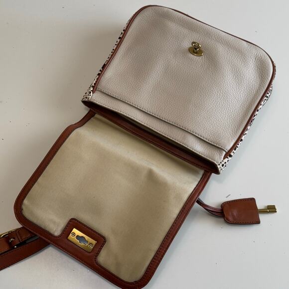 FOSSIL MEMOIR LEATHER & CALF HAIR SLIM SMALL TURNLOCK CROSSBODY PURSE - Picture 6 of 15